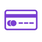 Illustration of a credit or debit card in a purple color scheme.