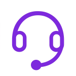 A purple headset icon with a microphone, representing customer support or communication.